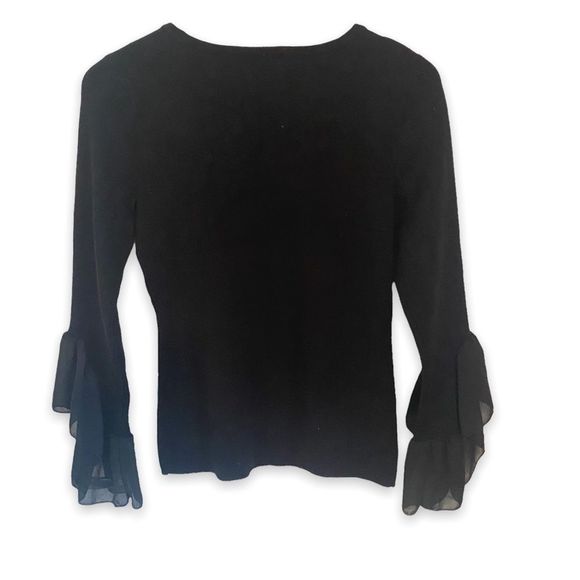 #10 INC International concepts women’s black crewneck long sleeve with frill M - Picture 2 of 11